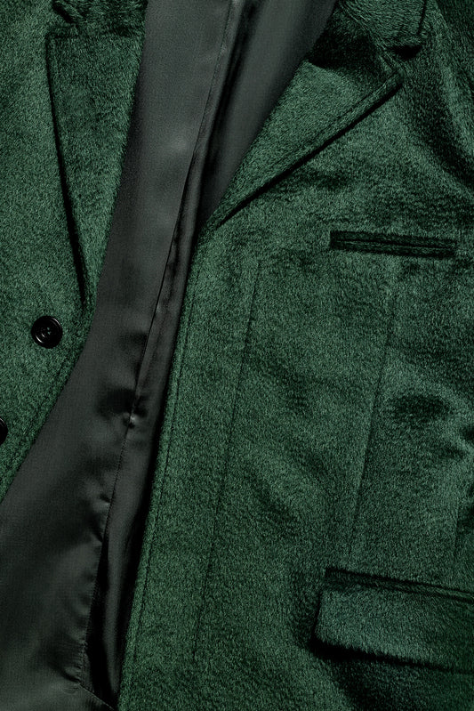 Sentaler Technical Suri Alpaca Notched Lapel Overcoat crafted in Technical Suri Alpaca and available in Deep Emerald. Seen as fabric swatch close up.