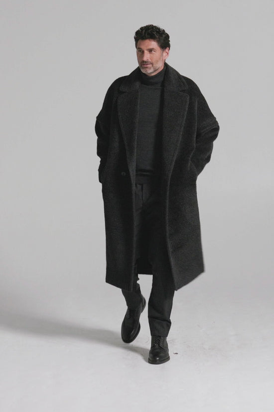 Sentaler Technical Bouclé Alpaca Robe Coat featured in Technical Bouclé Alpaca and available in Charcoal. Seen as product video.