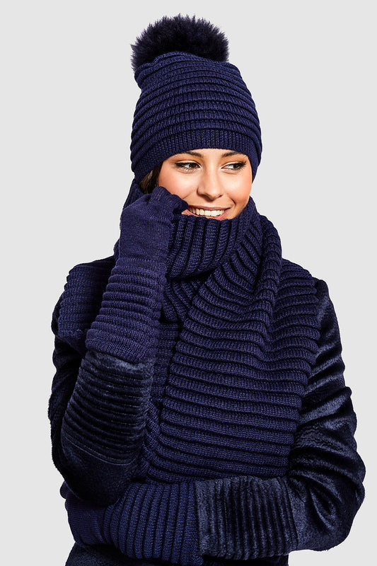 Sentaler Adult Ribbed Gloves featured in Baby Alpaca and available in Navy. Seen from front.
