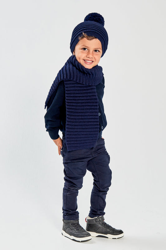 Kids Ribbed Scarf, Navy