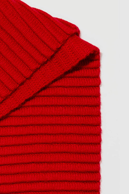 Sentaler Kids (6-14 Years) Ribbed Scarf featured in Baby Alpaca and available in Red. Seen close up.
