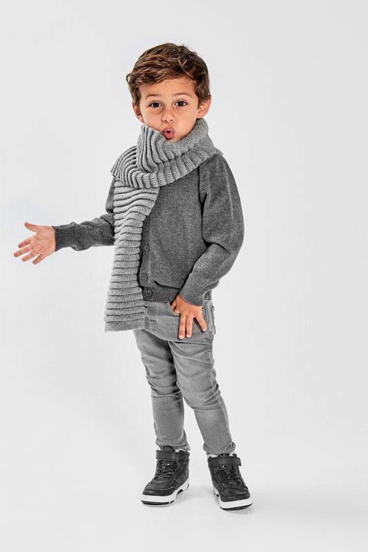 Kids Ribbed Scarf, Grey