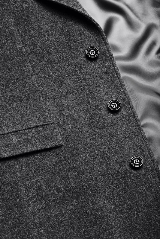Sentaler Technical Baby Alpaca Notched Lapel Overcoat featured in Technical Baby Alpaca and available in Gravity Grey. Seen fabric up close.