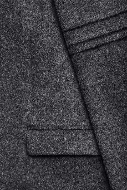 Sentaler Technical Baby Alpaca Notched Lapel Overcoat featured in Technical Baby Alpaca and available in Gravity Grey. Seen fabric up close.