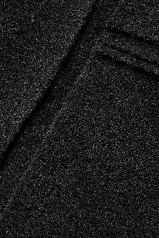 Sentaler Technical Bouclé Alpaca Robe Coat featured in Technical Bouclé Alpaca and available in Charcoal. Seen fabric up close.